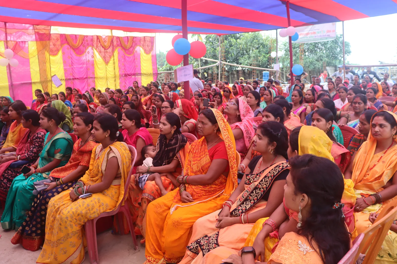 Women participating in a Jeevika community election gathering