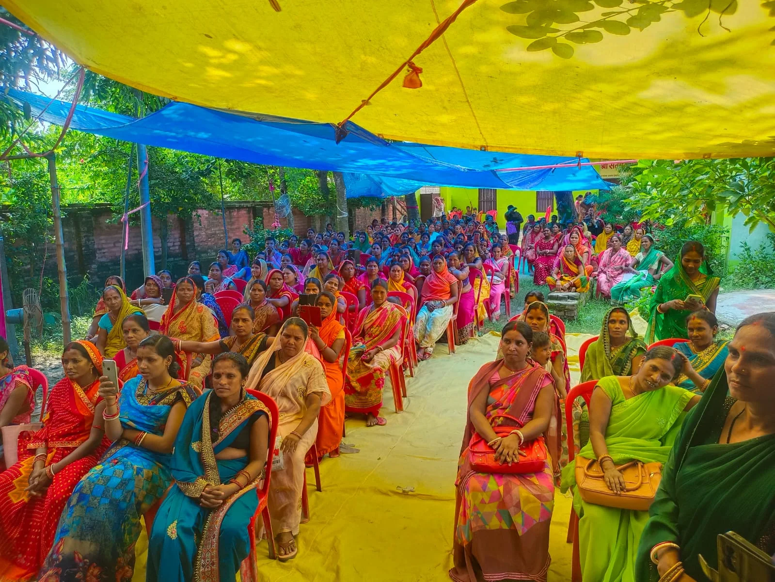 Women gathered for a Jeevika community mobilisation programme